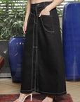 Solid Denim Maxi Skirt black