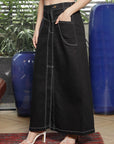 Solid Denim Maxi Skirt black