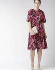 CINK Pink Black Animal Keyhole Neck A-Line Dress