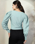 Green Solid Full Sleeve Top