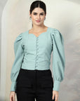 Green Solid Full Sleeve Top