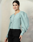 Green Solid Full Sleeve Top
