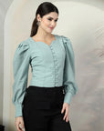Green Solid Full Sleeve Top