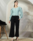 Green Solid Full Sleeve Top