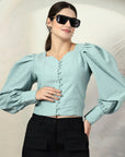 Green Solid Full Sleeve Top