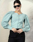 Green Solid Full Sleeve Top