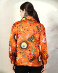 Orange Printed Opaque Printed Casual Buttoned Top