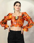 Orange Printed Crop Top