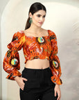 Orange Printed Crop Top