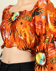 Orange Printed Crop Top
