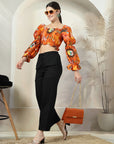 Orange Printed Crop Top