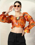 Orange Printed Crop Top