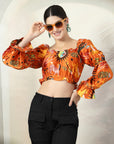 Orange Printed Crop Top