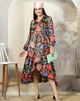 Floral Print Puff Sleeve Maxi Dress