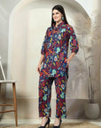 Blue Printed Pure Cotton Tunic & Trouser Co-Ords