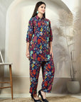 Blue Printed Pure Cotton Tunic & Trouser Co-Ords