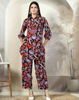 Green Printed Pure Cotton Shirt With Trousers Co-Ords