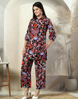 Green Printed Pure Cotton Shirt With Trousers Co-Ords