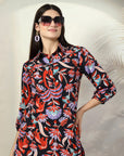 Green Printed Pure Cotton Shirt With Trousers Co-Ords
