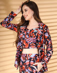 Multi Printed Pure Cotton Top With Blazer & Trousers Co Ord
