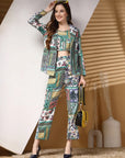 Women Printed Pure Cotton Top With Trouser & Blazer Co Ords