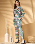 Women Printed Pure Cotton Top With Trouser & Blazer Co Ords