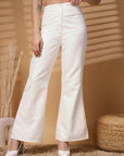 Cream Solid Regular Trousers Women Loose Fit Trousers
