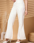 Cream Solid Regular Trousers Women Loose Fit Trousers