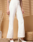 Cream Solid Regular Trousers Women Loose Fit Trousers