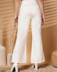 Cream Solid Regular Trousers Women Loose Fit Trousers