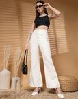 Cream Solid Regular Trousers Women Loose Fit Trousers
