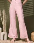 Pink Solid Regular Trousers Women Loose Fit Trousers
