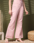 Pink Solid Regular Trousers Women Loose Fit Trousers