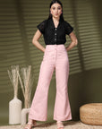 Pink Solid Regular Trousers Women Loose Fit Trousers