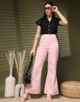 Pink Solid Regular Trousers Women Loose Fit Trousers