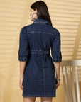 Blue Solid A-line Denim dress