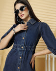 Blue Solid A-line Denim dress