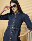 Blue Solid A-line Denim dress