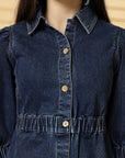Blue Solid A-line Denim dress