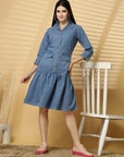 Light Blue solid A-line dress