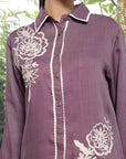 Shirt Collar Embroidered Cotton Shirt With Trousers Co-Ords Set pink