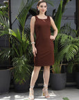 Round Neck Sleeveless Dress brown