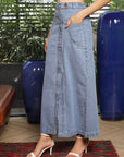 Solid Denim Maxi Skirt light-blue