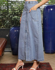 Solid Denim Maxi Skirt light-blue