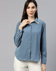 Women Blue Regular Fit Casual Buttoned Top
