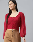Red Buttoned Top Style Crop Top