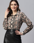 Women Animal Printed Casual Buttoned Top