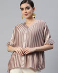 V-Neck Accordion Pleats Buttoned Top Style Top