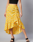 CINK Yellow White Floral Printed Midi A-Line Skirt
