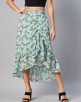 CINK Sea Green Floral Printed Midi A-Line Skirt